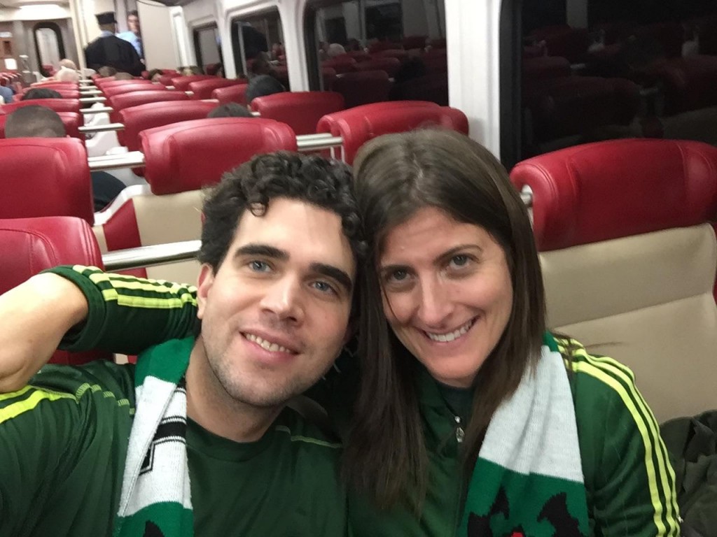 Cary Clarke and Meri Dunn on their way from NYC to CT to watch the match.